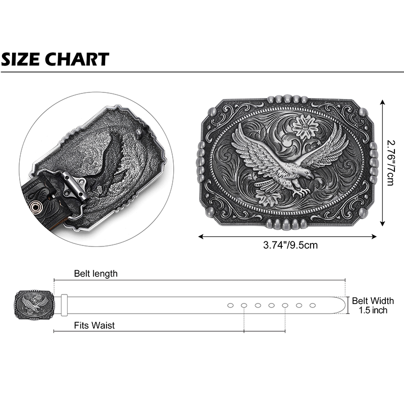 Soaring Eagle Belt Buckle Western Cowboy Fashion 3D Engraved Alloy Buckles for Vintage Belt
