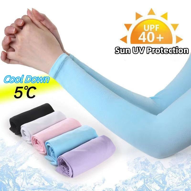 1Pair UV Protection Arm Sleeves for Men Women Summer Driving Sunscreen Ice Silk Cover Hand Protector Half Finger Long Gloves