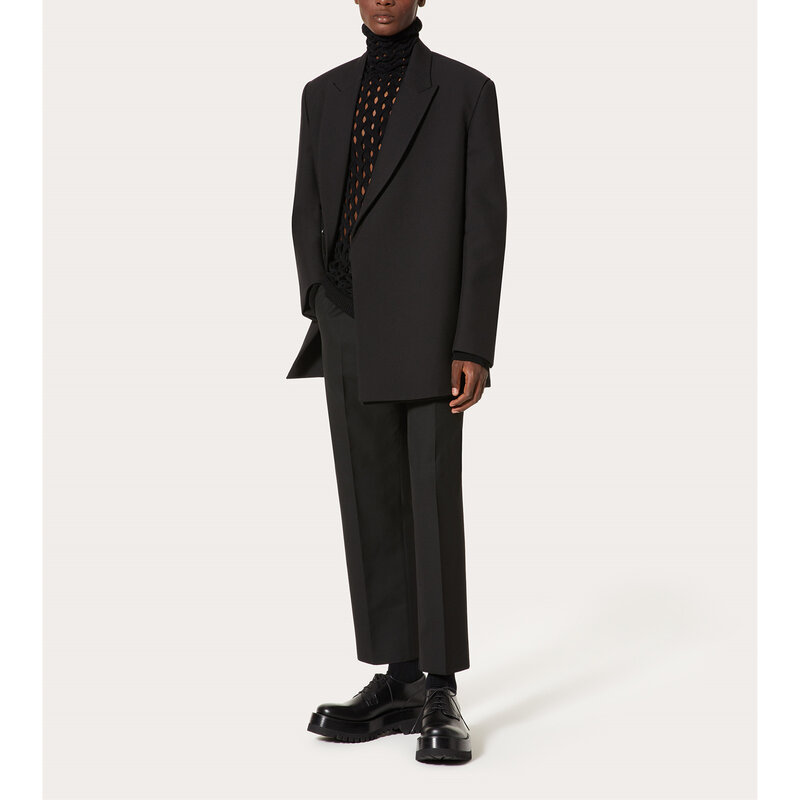 Свободный Блейзер, повседневные костюмы для мужчин, черный однотонный костюм из двух предметов, куртка и брюки, мужской костюм