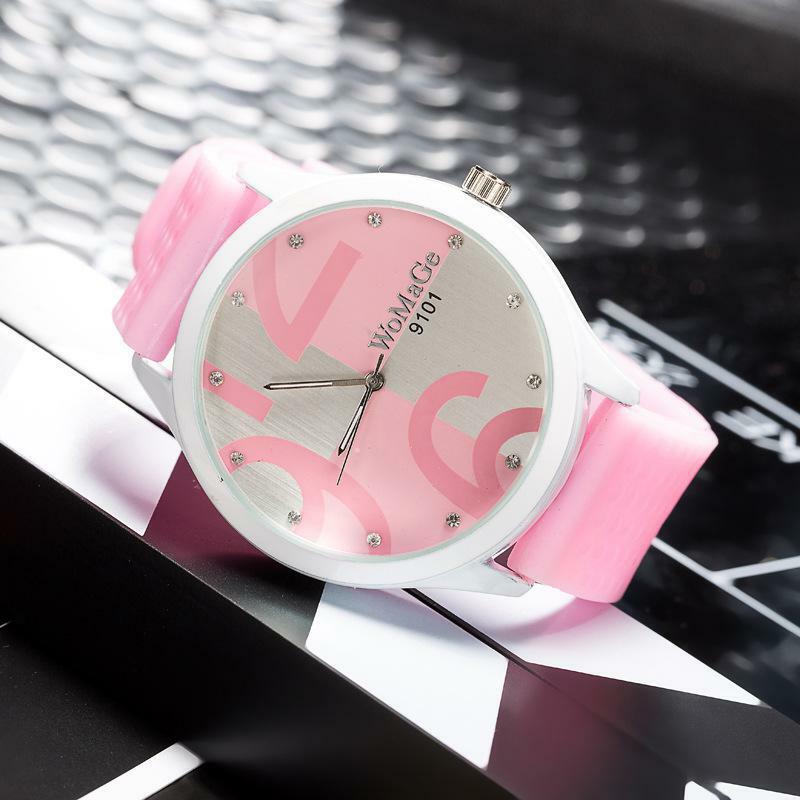Womage-여성용 패션 시계, 귀여운 핑크, 큰 숫자 시계, 여성 숙녀, 소녀 실리콘 스포츠 시계, 쿼츠 손목 시계