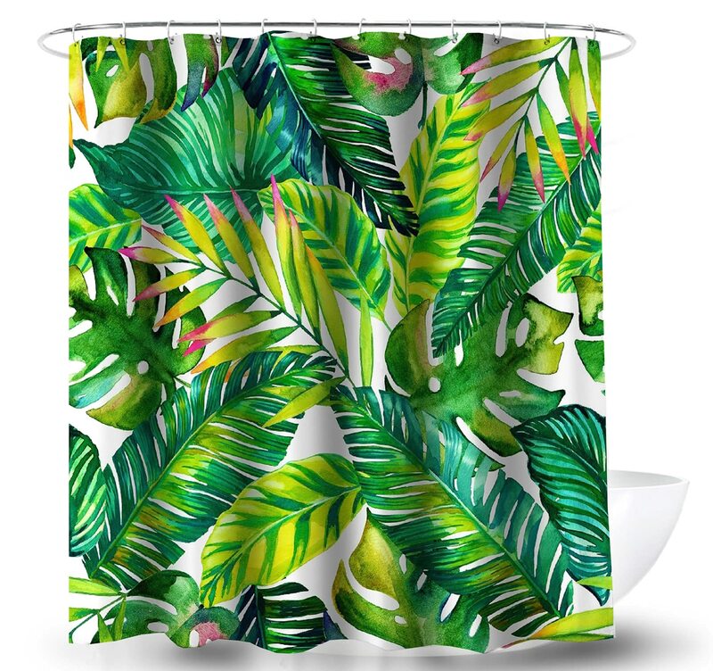 Planta cortina de chuveiro para o banheiro à prova dwaterproof água fresco palmeira folha banana verde cortinas chuveiro com