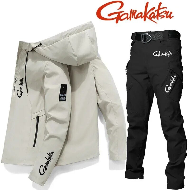 Мужская уличная куртка с капюшоном, повседневное пальто, однотонное спортивное пальто, дышащие быстросохнущие брюки, костюм для рыбалки, осень, зима, 2023