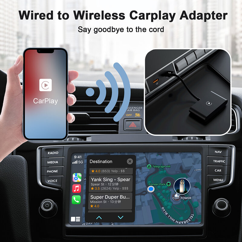 Carplayワイヤレスドングル,iphone用アダプター,車用有線デバイス,空ボックス付き