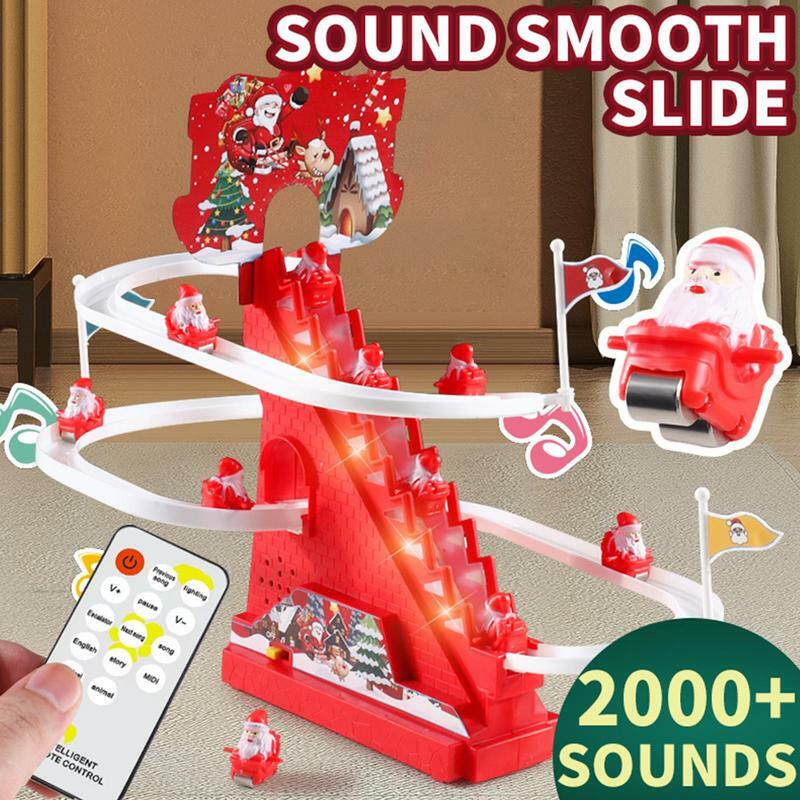 산타 클로스 계단 등반 장난감, 자동 전기 트랙 슬라이드 장난감, 빛과 음악, 크리스마스 선물, 어린이 교육 장난감