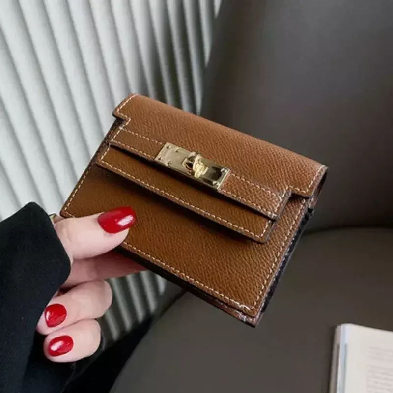 Leather Coin Card Purse Real Leather Card Holder Clutch Short Wallets for Women Mini Purse Pocketbook Money Bags
