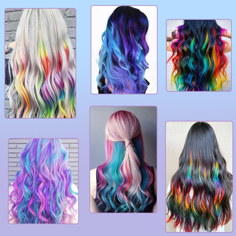 22-дюймовые красочные удлинители волос, вьющиеся, на одной клипсе, Синтетические длинные шиньоны для девочек, женщин, детей, разноцветные искусственные пряди волос, парик