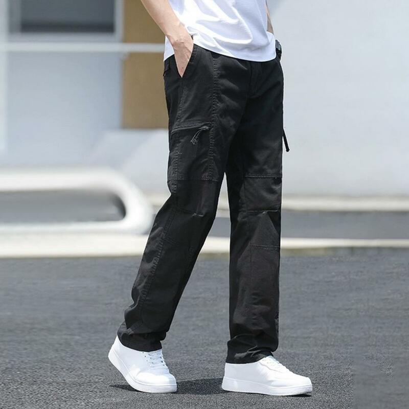 Calças de carga de cintura alta multi-bolso masculino com múltiplos bolsos com zíper, perna larga Design, apto para exterior, plus size