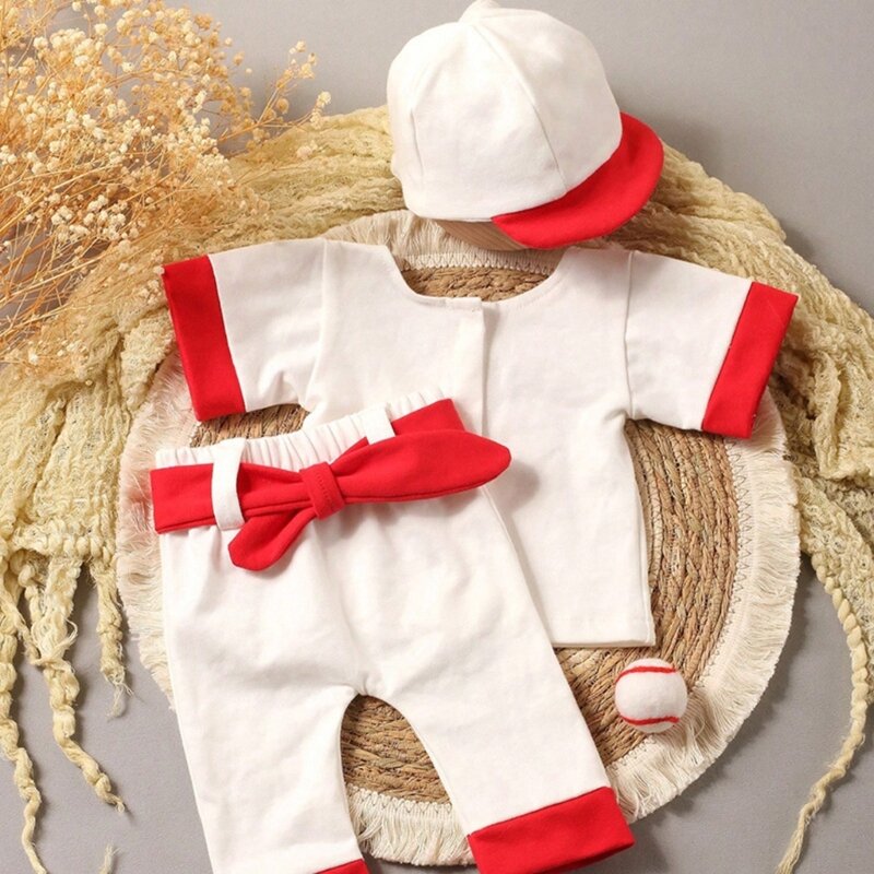 Infant Photography Props Baseball Uniform & Hat Baby Shower Party Photo Clothes