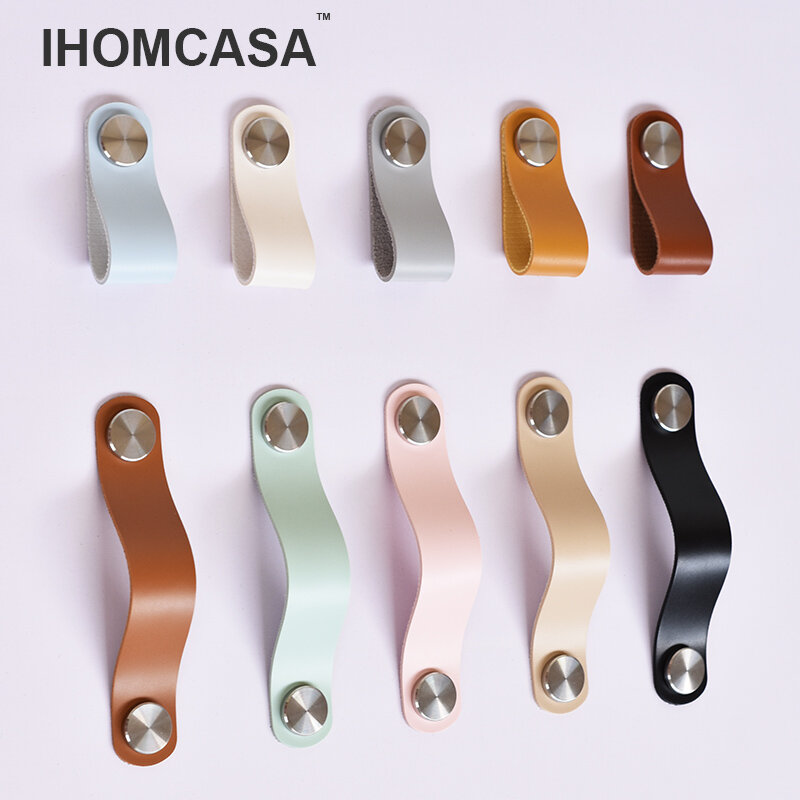 IHOMCASA – poignée de porte en cuir et laiton doré, style nordique moderne, idéal pour les meubles, les armoires, les placards et les tiroirs