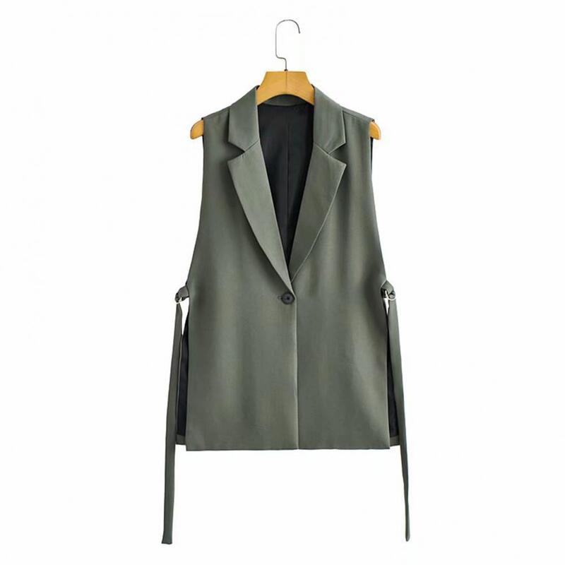 Suit Vest Single Button Waistcoat Elegant V-neck Waistcoat for Women Chic Single Button Cardigan with Turn-down Collar for Wear