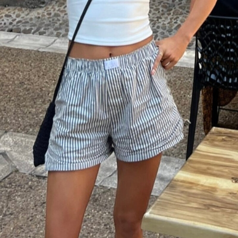 Pantaloncini da pigiama Casual a righe estive da donna pantaloncini da spiaggia larghi con fascia elastica