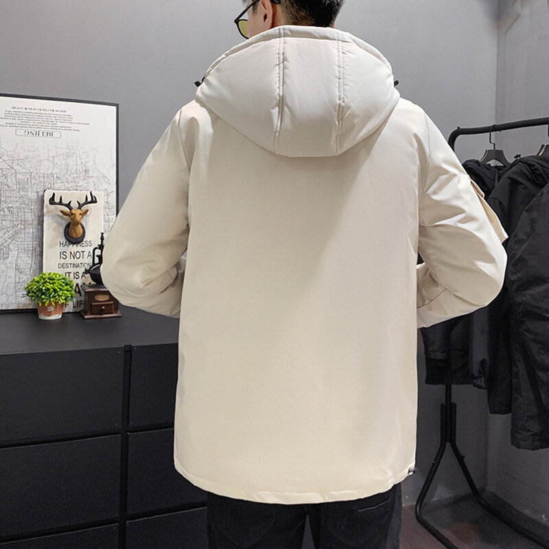 Odzież robocza puchowa kurtka zimowa nowa krótka bluza z kapturem zagęszczony ciepło męska biała puchowa kurtka z kapturem Trend