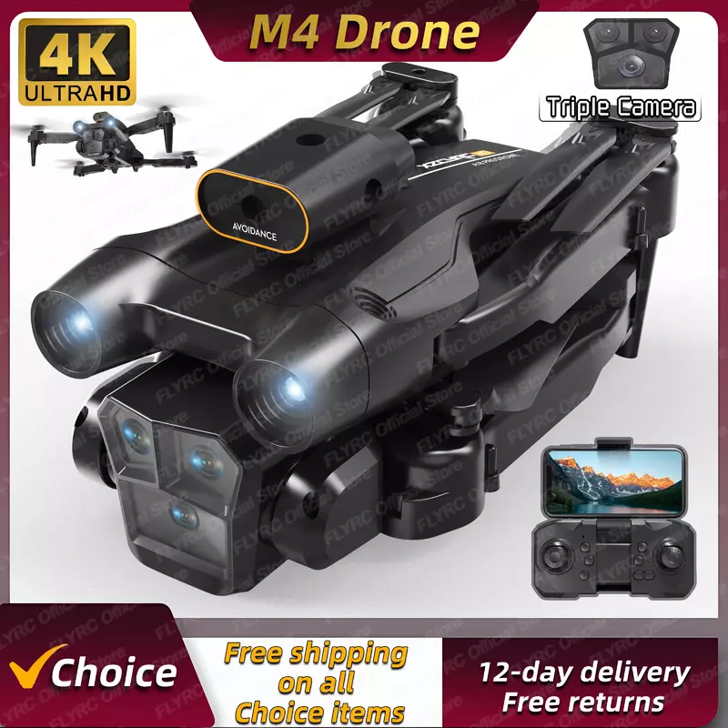 Nuovo M4 RC Drone 4K Professinal con grandangolare Triple HD Camera pieghevole RC elicottero WIFI FPV altezza tenere grembiule vendere