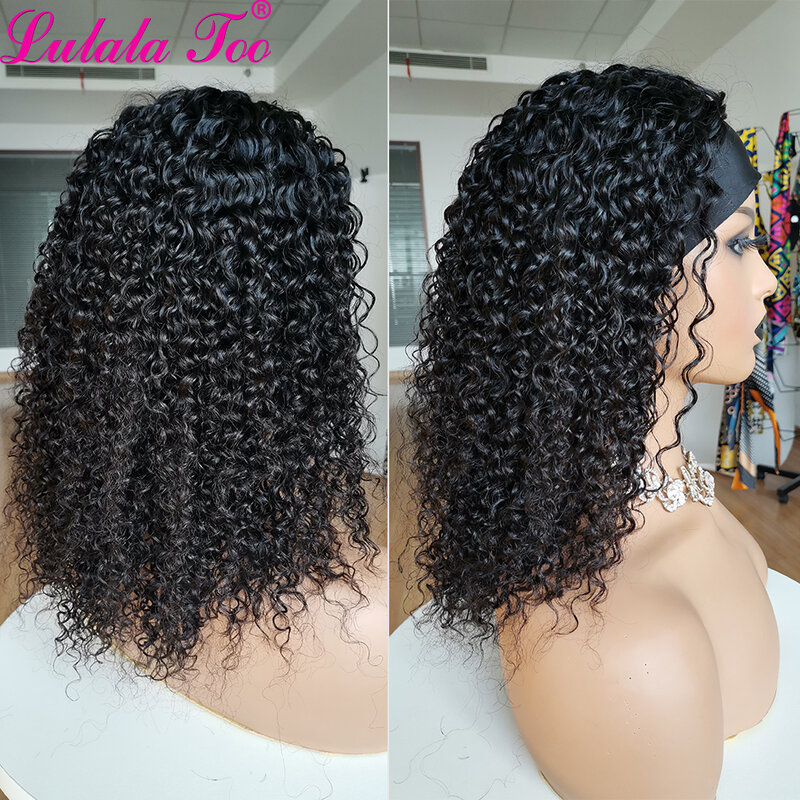Afro perwersyjne kręcone peruki z pałąkiem na głowę peruki z ludzkich włosów brazylijski Remy włosy dla kobiet pełna maszyna wykonana peruka naturalną linią włosów szalik peruka