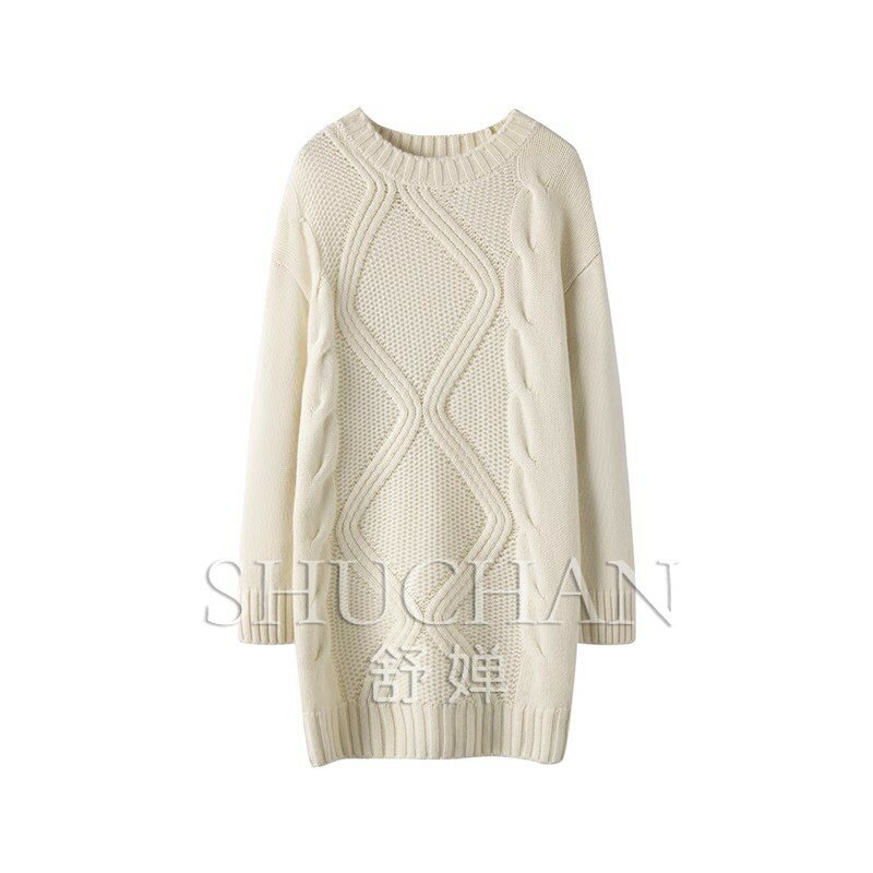 Suéter longo de caxemira feminino, pulôver 100% caxemira, moda coreana, roupas de inverno, novo