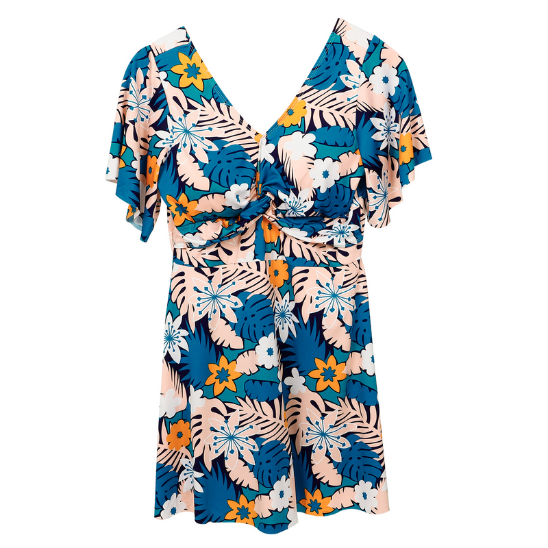 Delikatna spódnica strój kąpielowy pasuje do poliestrowej kwiecistej sukienki do pływania