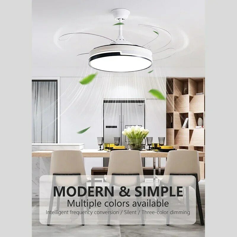 Lâmpadas LED Invisible Ventilador de Teto, Modern e Minimalista Household Pendant Light, 220V, Fit para Quarto, Sala de estar, Estudo