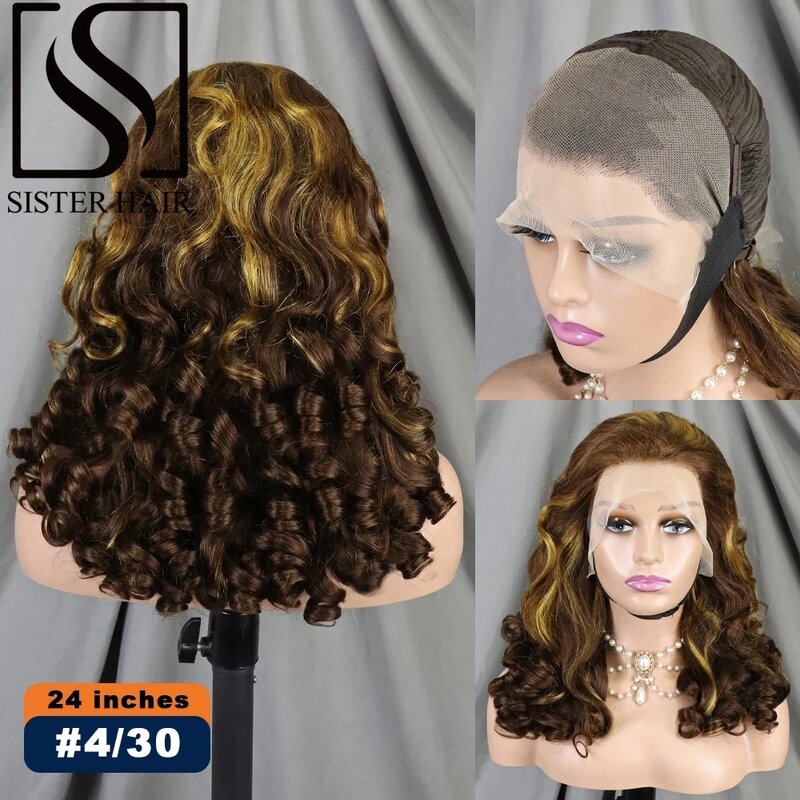 Wig rambut manusia keriting ketebalan 300% warna 4-30 Wig renda gelombang longgar transparan 24 inci 13x4 HD untuk wanita mulus Remy