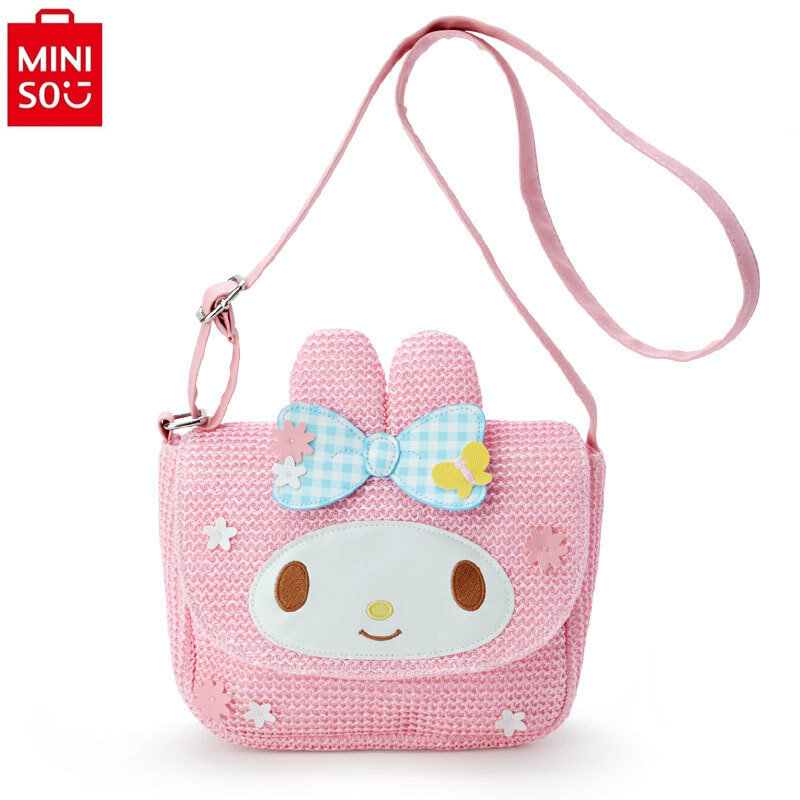 MINISO Sanrio Cartoon Fashion Weaving Hello Kitty Cute Travel Crossbody Bag Student Fresh and Versatile Phone Bag