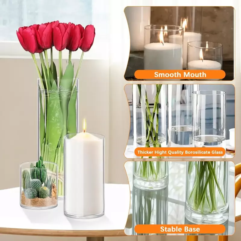Vase à fleurs transparent de 4,6,8,10 pouces de haut, 48 paquets, vases à intervalles de verre, porte-bougie flottant Motorstator pour centre de table