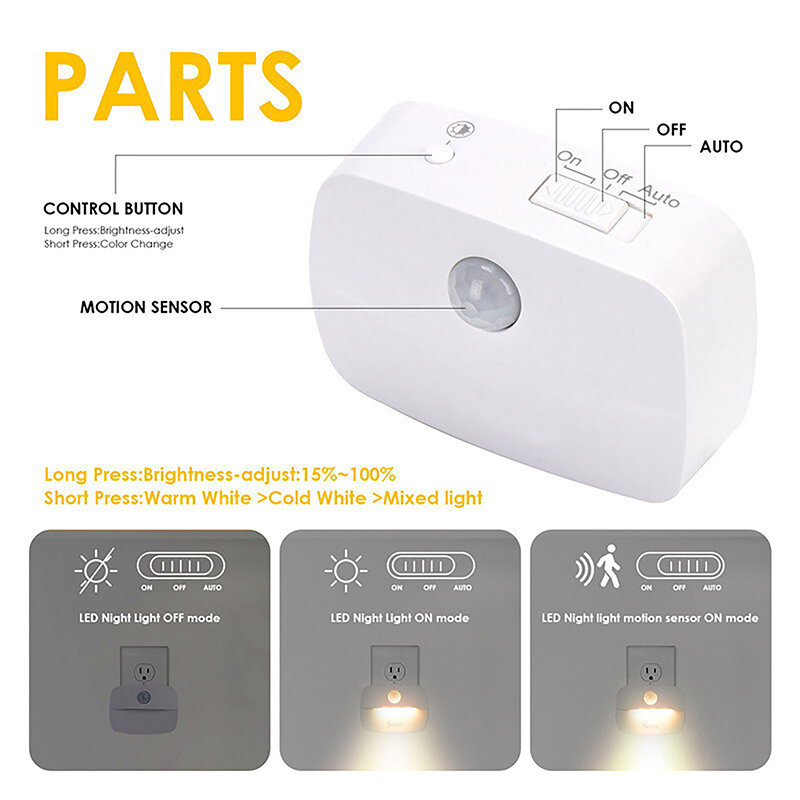 Lampu malam LED Sensor Gerakan EU US Plug lampu lampu malam untuk anak-anak kamar tidur dekorasi lorong tangga WC samping tempat tidur lampu malam