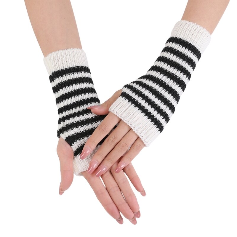 Gestrickte fingerlose Handschuhe, kurzärmelig, gestreift, Handgelenkshandschuhe, Handgelenkwärmer