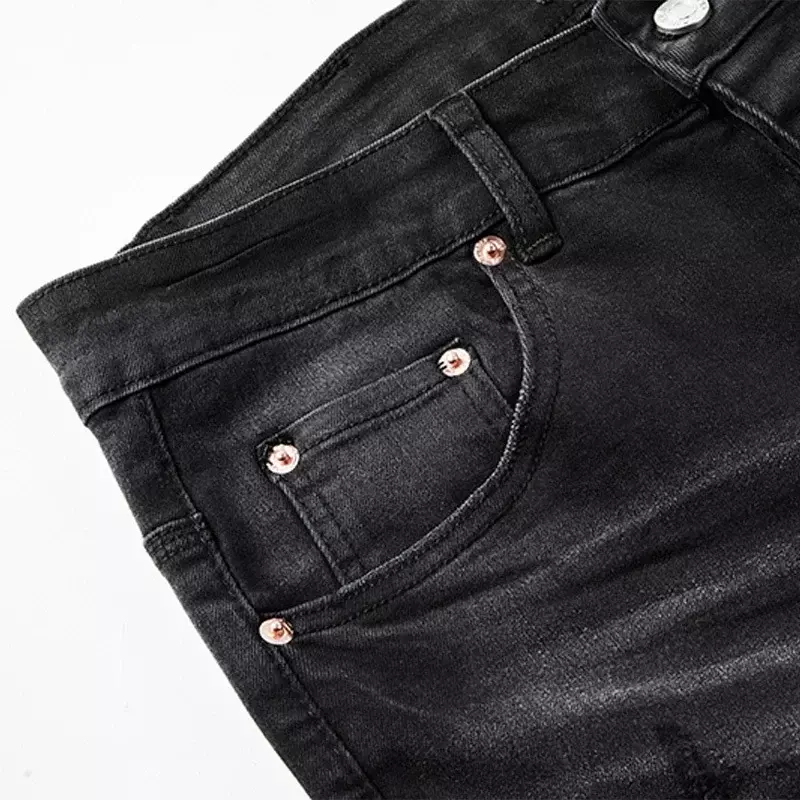 Celana jeans ungu merek ROCA, celana jins ramping bergaya lurus berlubang jalanan tinggi Amerika