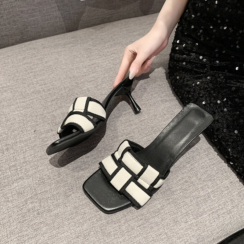 Zapatos de tacón alto para mujer, sandalias de moda con cabeza cuadrada, edición coreana, 2024
