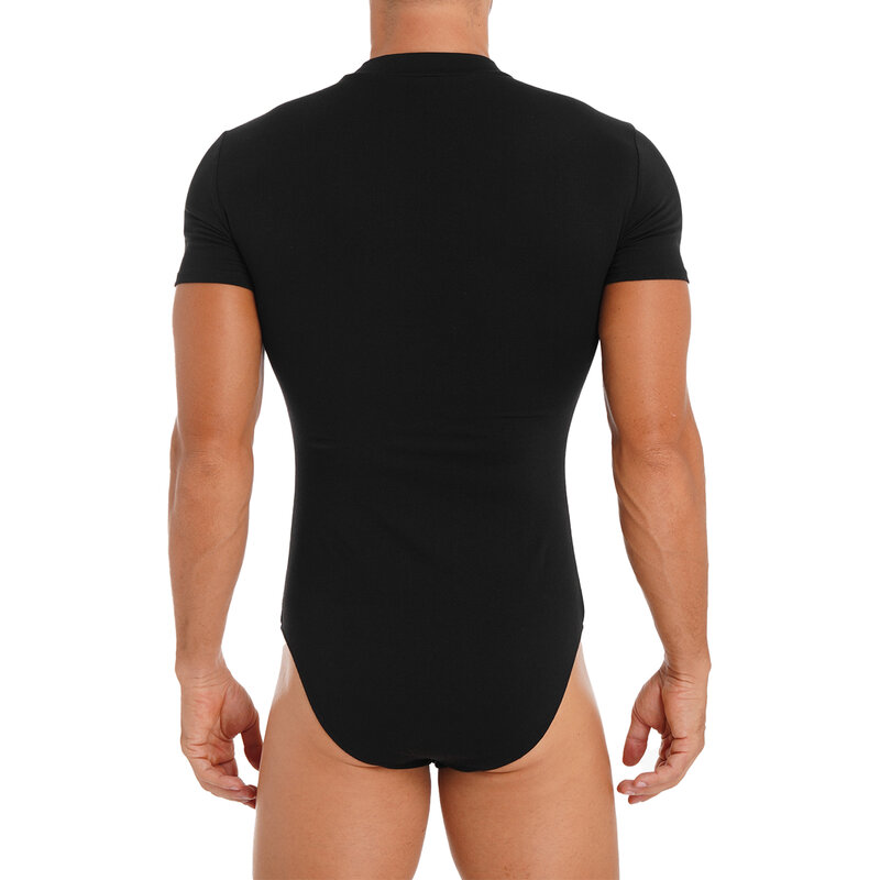 Bodysuit de collant monocromático masculino, macacão apertado, camiseta skinny, macacão, pijama, camiseta, pressione botão Virilha, bodysuit