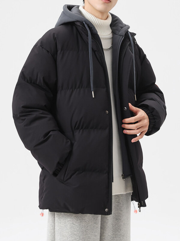 Jaket bertudung untuk pria, jaket tebal bahan katun gaya Korea, jaket penahan angin hangat ukuran Plus 8XL Musim Dingin 2023