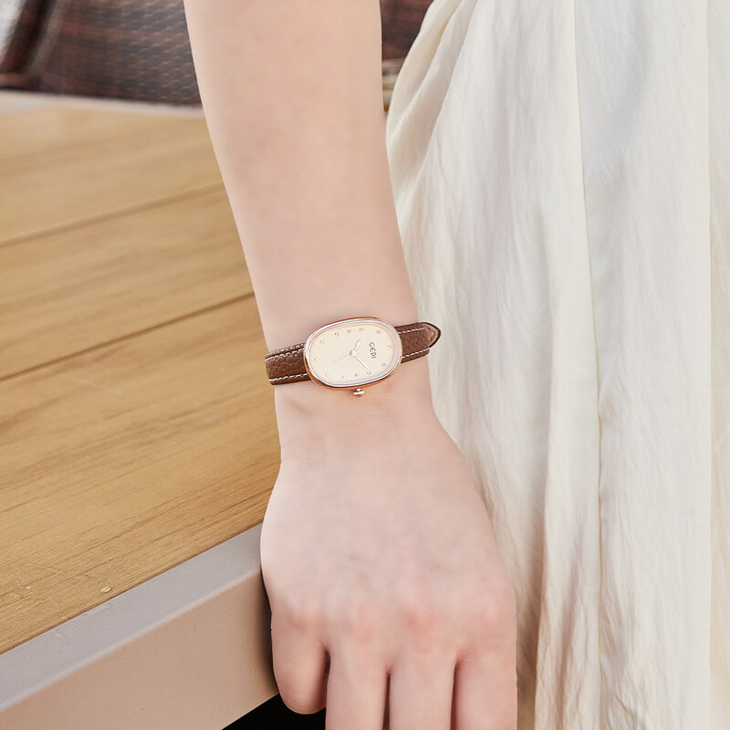 GEDI jam tangan wanita, jam tangan wanita elegan modis minimalis tali kulit lembut skala berlian tahan air mewah kuarsa