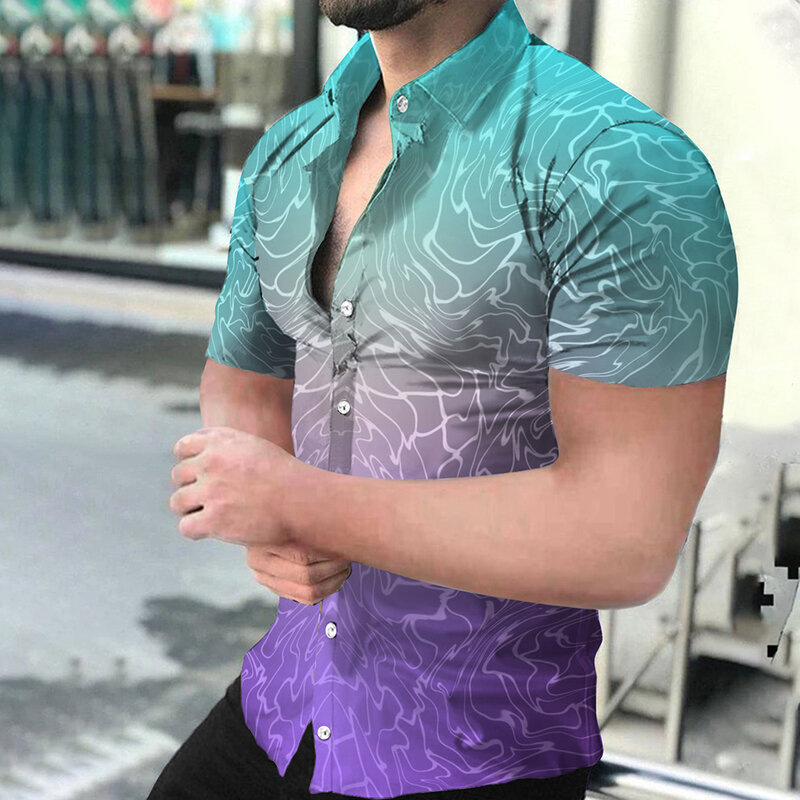 Top t-Shirt da uomo Fitness M-3XL Party poliestere stampa regolare manica corta da viaggio traspirante camicia abbottonata