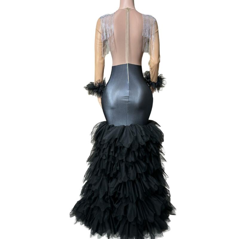 Długie eleganckie suknie balowe bez pleców w stylu syreny dopasowane świecące cekiny afrykańskie czarne dziewczyny czarny tiul bal gala suknie Meiying