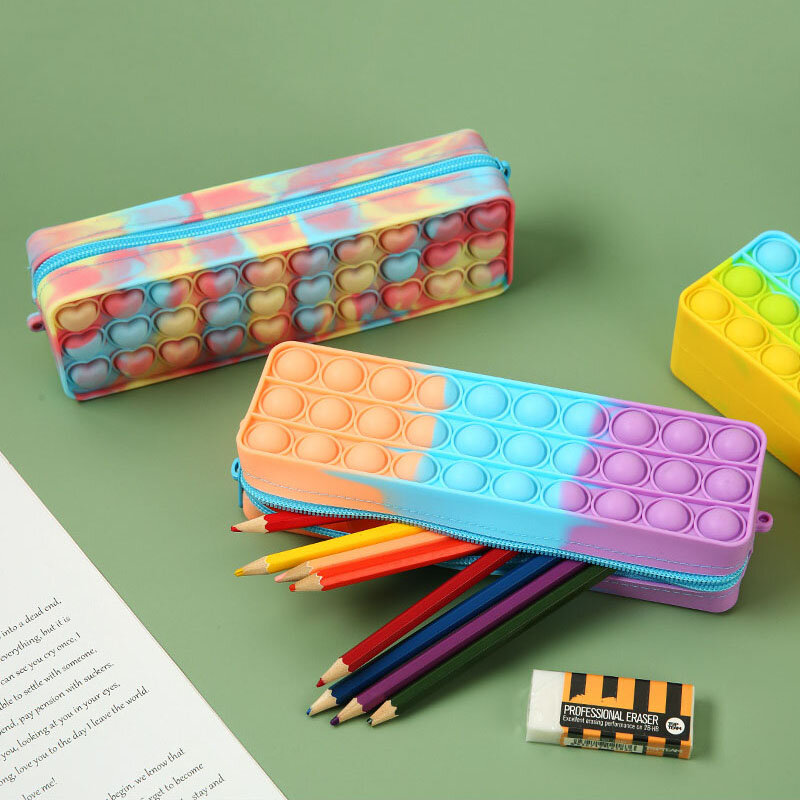 New Chameleon Rectangular Silica Gel Stylus Pencil Case Colored Cute Pencil Box Pen Pouch Kawaii Korean Stationery Pencilcases