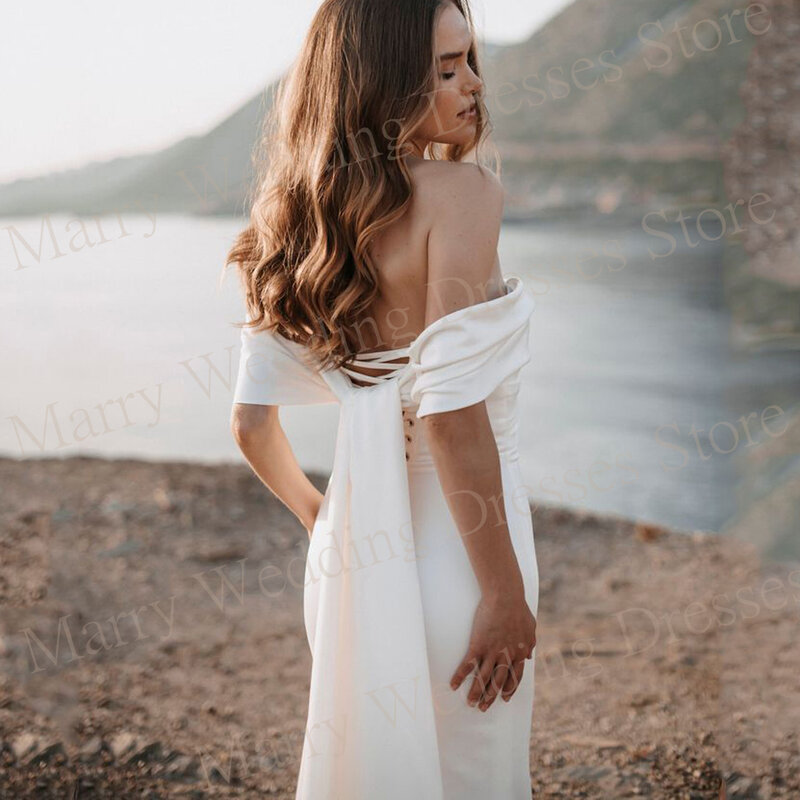 Simple Generous Mermaid Graceful Wedding Dresses Charming Off The Shoulder Stain Bride Gowns Lace Up Backless Vestido De Novia