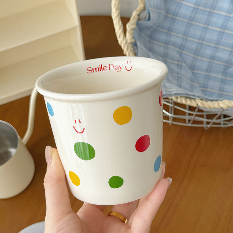 Polka Dot Coffee Mugs Milk Cup Ceramic Creative Juice Water Mug Home Drinkwares Red Pink