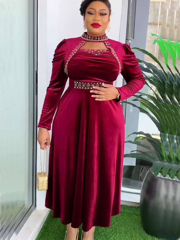 Plus Size Dubai Luxury Wedding Party Dresses for Women 2024 New African Evening Gown Dashiki Ankara Turkey Velvet Outfits Robe