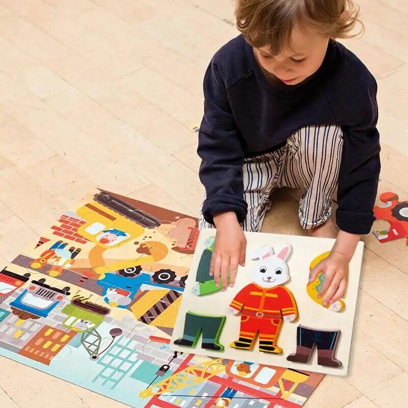 Element ubioru Puzzle drewniane łamigłówki do zmiany ubrań dla zwierząt macierzyste Montessori sortowanie i dopasowywanie wczesne zabawki edukacyjne gry