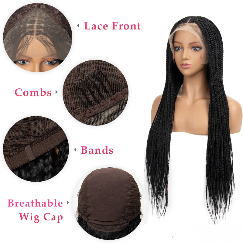 13x4 Spitze frontal geflochtene synthetische Perücken mit Babyhaar für schwarze Frauen Geflecht afrikanische Spitze geflochtene Perücken natürlichen Haaransatz