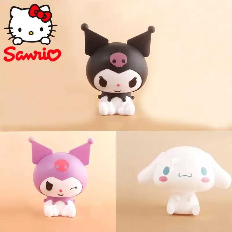 Sanrio 8Cm gambar Anime Kawaii Cinnamoroll Kuromi Hello Kitty kue kucing koleksi aksi hadiah Natal mainan untuk anak-anak
