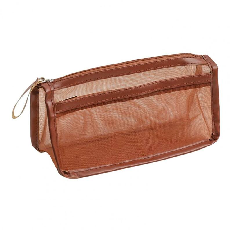 Transparente Double Layer Mesh Pencil Bag, Caso papelaria grande capacidade, material escolar