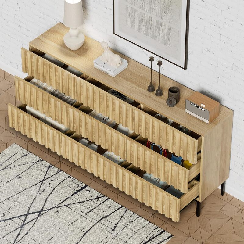 Mid Century Modern Dresser,Natural Wood Dresser Chest of Drawers,Drawer Dresser with Metal Stand,Accent Storage Dresser