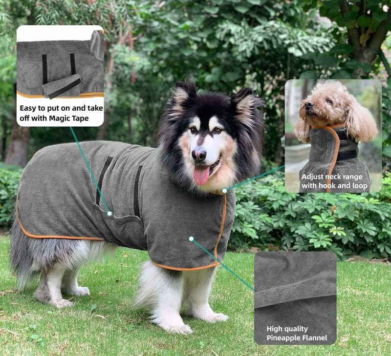 Super Absorbent Pet Bathrobe, Dog Drying Coat, Microfiber Beach Towel, Large, Medium, Small Dogs, Fast Dry, Dog Accessories