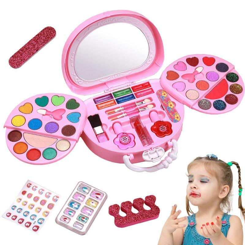 Zestaw do makeupu dla dzieci dla dziewczynki kosmetyki do makijażu księżniczki bawiące się w pudełko do prania udawać, że gra bezpieczna kompletna i przenośne akcesoria do makijażu zestaw do makeupu