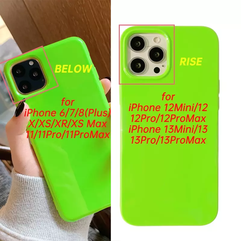 Silicone solide néon Fluorescent jaune vert étui de téléphone pour iPhone 11 Pro Max X XS XR 8 7 6 S Plus SE 2 couverture souple mode