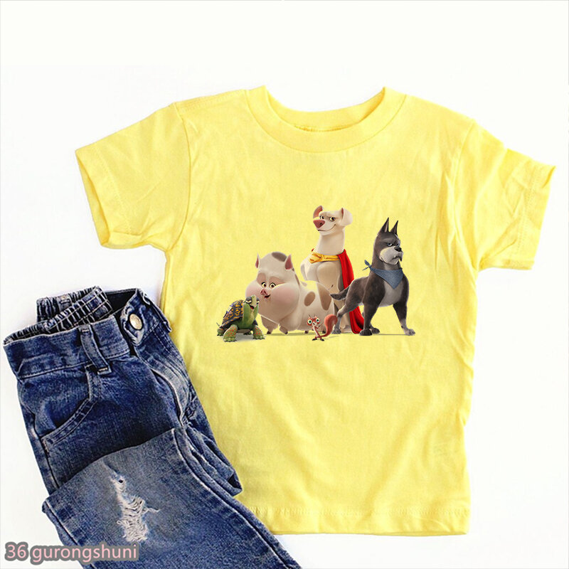 Dc 리그 Super-Pets2022 새로운 영화 어린이 의류 티셔츠 패션 만화 소년 티셔츠 카와이 티셔츠 화이트 탑스