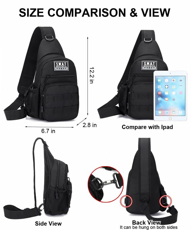 Men's Tactical Sling Bag Versatile Tactical Backpack Body Chest Bag Hiking Hunting Crossbody Trekking Carry Slanted Chest Bag