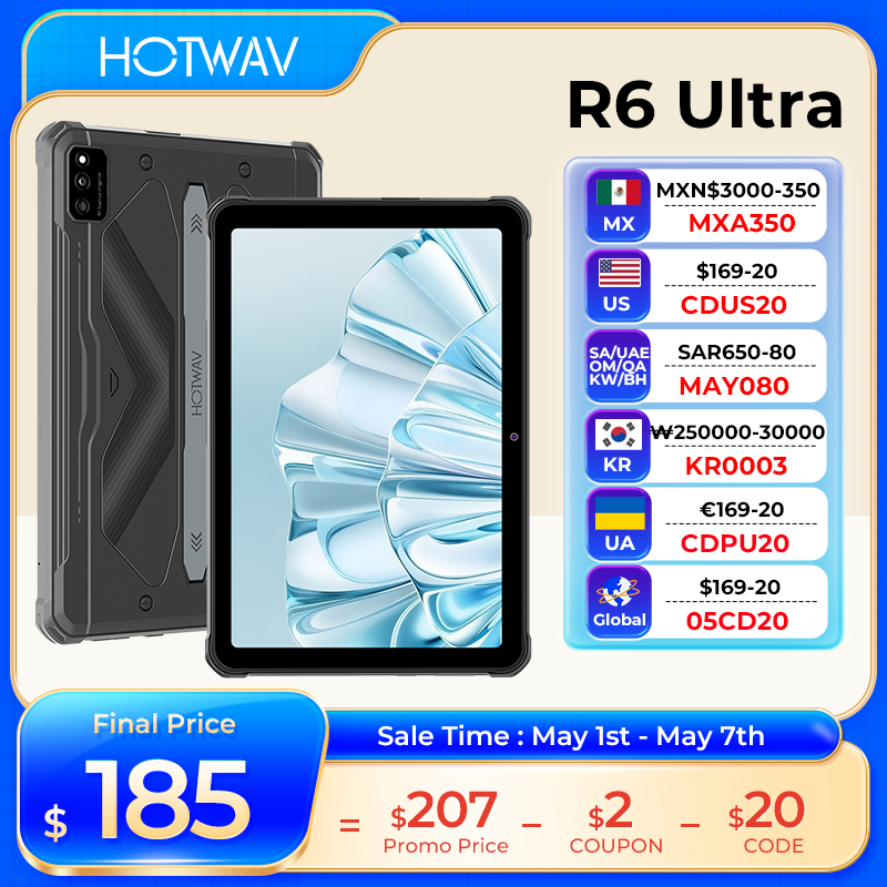 HOTWAV-Tablet Android Ultra Robusto, Global, R6, Bateria de 15600mAh, Carregamento Rápido 20W, Tela 10.4 ''FHD + 2K, 16GB, 8 GB + 8 GB, 256GB, PC