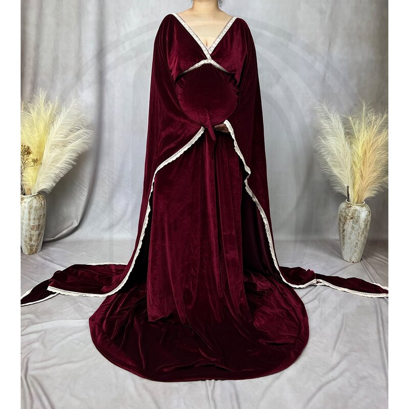 Don & Judy-Robe de mariée en velours à col en V pour femme enceinte, robe de soirée, cape, manches chauve-souris, vêtements de grossesse, ALTERoshoot