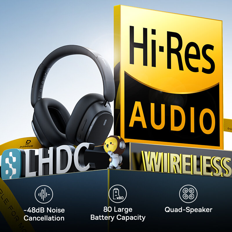 Baseus H1 Pro Draadloze Hoofdtelefoon Hybride-48db Actieve Ruisonderdrukking Bluetooth Headset Hi-Res Gecertificeerde Lhdc Code Oortelefoon